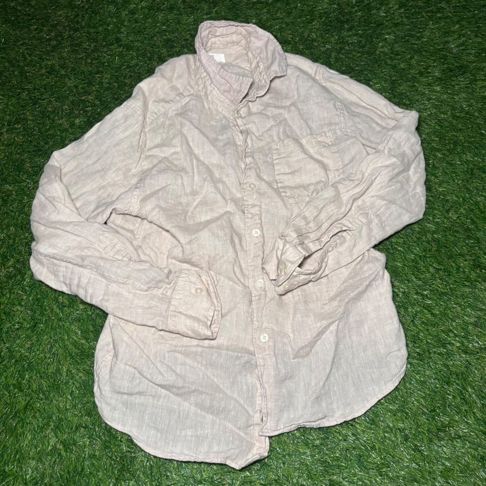 Uniqlo Premium Linen Shirt Mens XS Beige Long Sleeve Button Up 331-444641